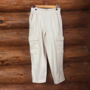 Madewell Brushed Cream Cargo High Rise Crop Sweatpants Size Small